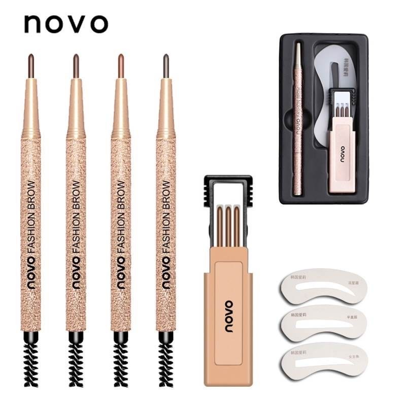 novo-fashion-brow-ดินสอเขียนคิ้ว-no-5146-แถมรีฟีลและบล็อคเขียนคิ้ว-ดินสอเขียนคิ้วหัวเรียว-ที่ปัดขนคิ้ว