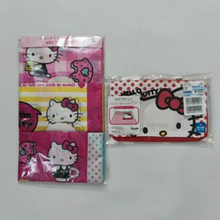 Sanrio Kitty ผ้าปูรองทานอาหาร  ผ้าเช็ดหน้าผืนใหญ่ เนื้อละเอียด+กระเป๋าKittyคลิปติดขอบเอวกางเกง ใส่ทิชชู่ แมสก์ ผ้าเปียก