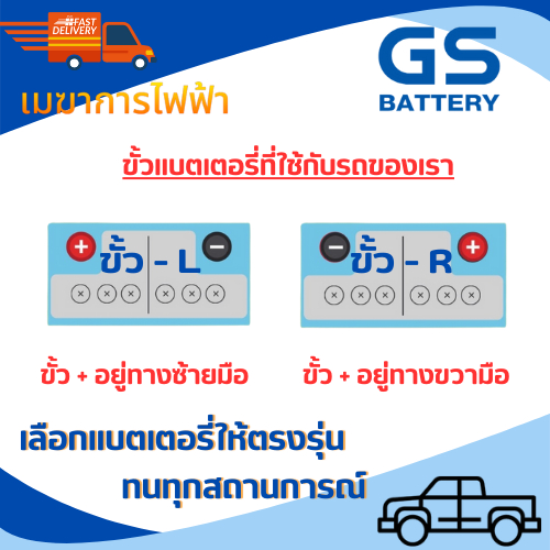 แบตเตอรีรถยนต์-gs-แบตเตอรี่-extra120l-plus-hybrid-ขนาด-80-แอมป์-เครื่องยนต์-2-500-3-000-cc-แบตเติมน้ำกรดพร้อมใช้