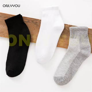 ONLY&amp;YOU ถุงเท้าข้อสั้น สีพื้น สไตล์ญี่ปุ่น ⚡ผ้านิ่ม ขาว ดำ เทา ลาย พร้อมส่ง