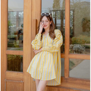 ส่งต่อ Flashmable Alice stripe dress สีเหลือง น่ารักมาก😚🫶🏻✨(used once)