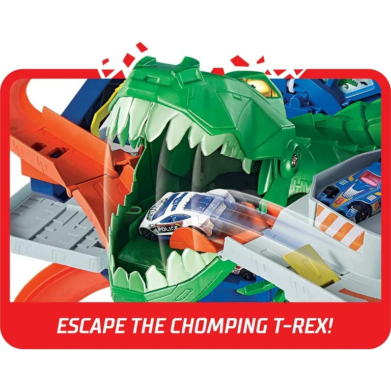 นำเข้า-ใหม่-hot-wheels-toy-car-track-set-city-ultimate-garage-moving-t-rex-dinosaur-ราคา-9-900-บาท