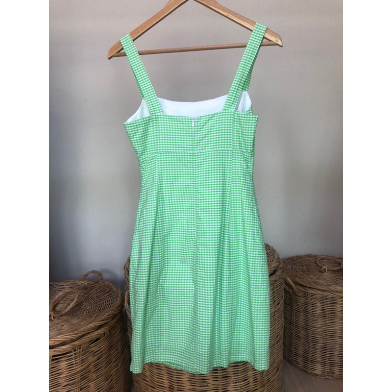 used-เดรสpomeloลายสก็อตสีเขียวสดใสมีซับในทั้งตัวน่ารักมาก