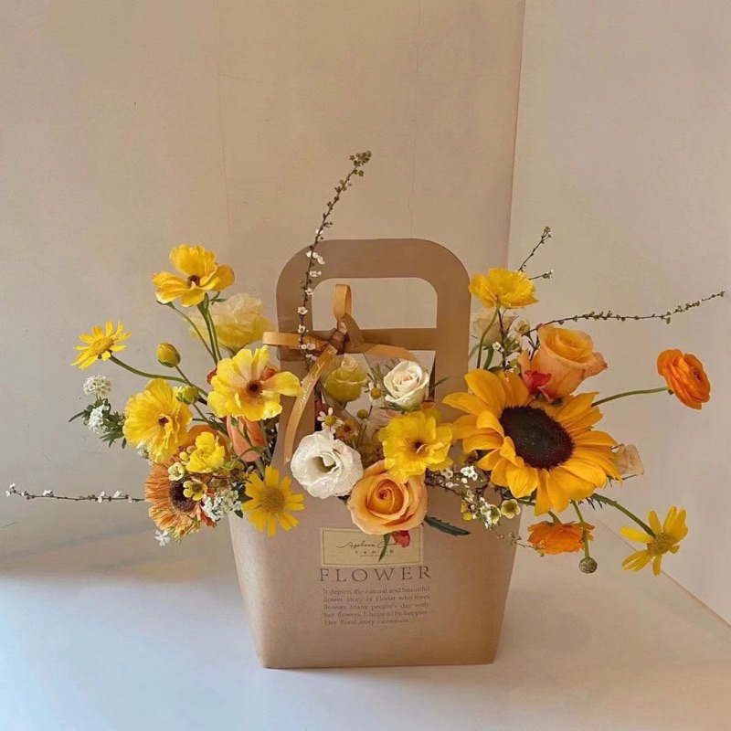 ส่งจากไทย-กล่องดอกไม้กระดาษคราฟท์สำหรับใส่ดอกไม้สำหรับจัดดอกไม้