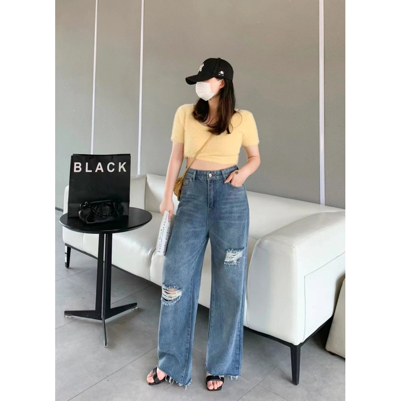 zara-jeans-กางเกงยีนส์ทรงกระบอกขาดเซอร์-เท่ๆ-ของสาวอวบ