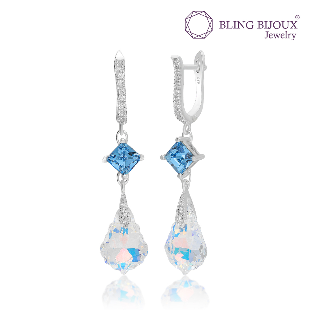 bling-bijoux-ต่างหู-คริสตัล-ขาวเหลือบรุ้ง-และ-aquamarine-เงินแท้