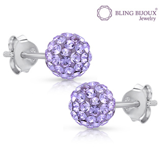 Bling Bijoux ต่างหู ทรงกลม คริสตัล สี Tanzanite เงินแท้