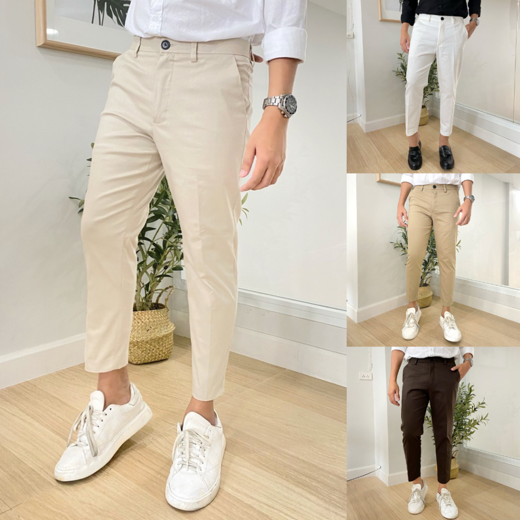 ภาพหน้าปกสินค้ากางเกงขาเต่อ 5 ส่วน ชิโน่ ผ้ายืดนิดหน่อย เอว 28-36 นิ้ว กางเกงทำงานผู้ชาย CHINO PANTS Slim-Fit