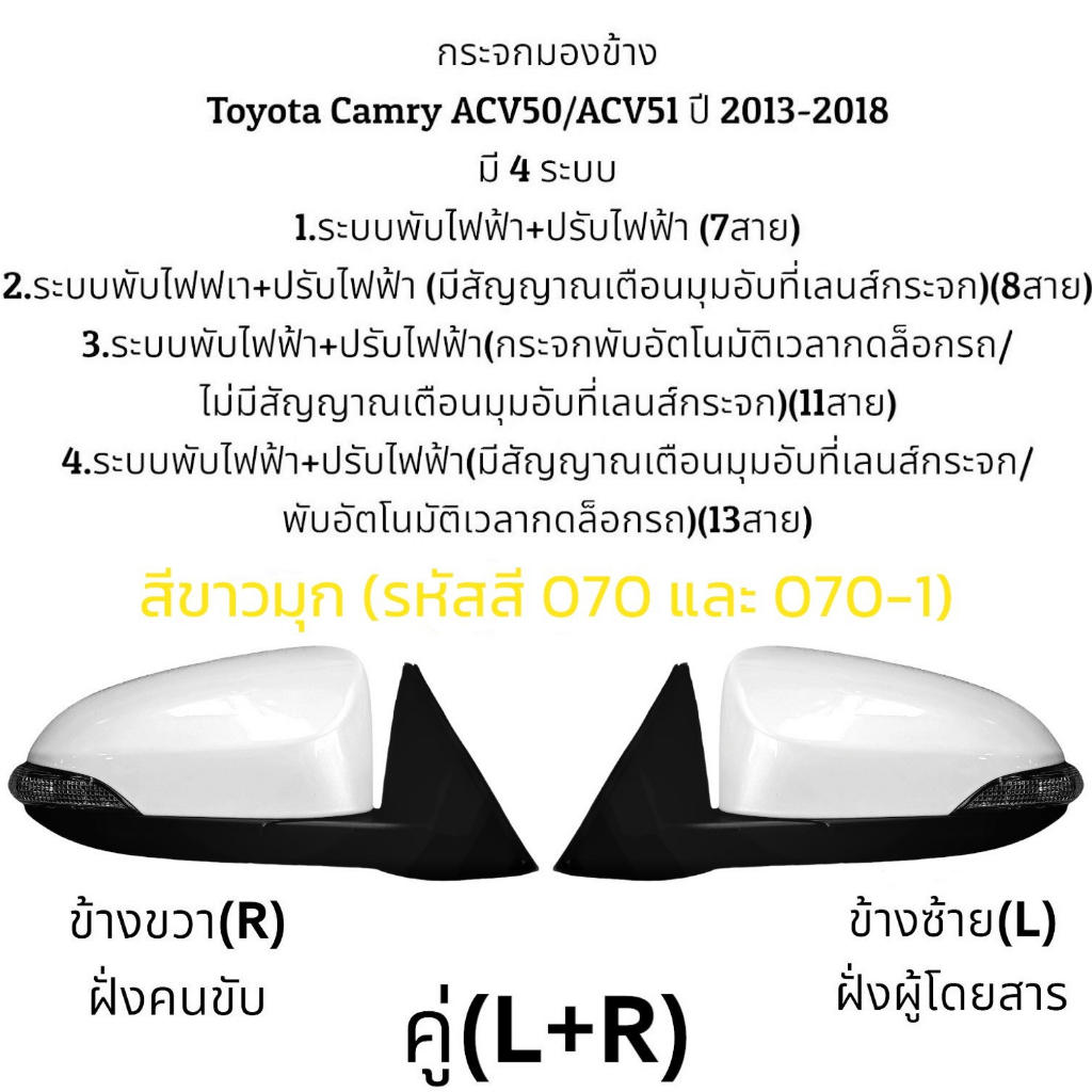 กระจกมองข้าง-toyota-camry-acv50-acv51-ปี-2013-2018-ระบบพับไฟฟ้า-ปรับไฟฟ้า-มี-4-แบบ-อัปเดตสีใหม่