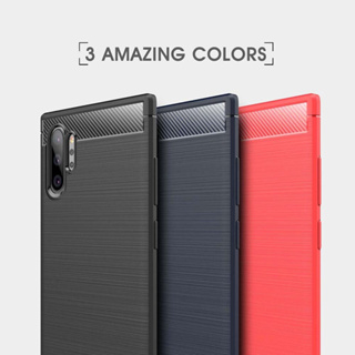 A2Z-Shop Samsung Galaxy Note 9 Note10 S10 Plus เกราะคาร์บอนไฟเบอร์ฝาหลังซิลิโคน Armor Carbon Fiber Silicone Back Cover