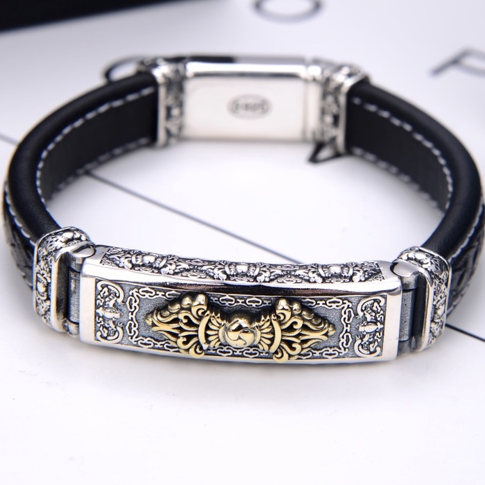 เงินสเตอร์ลิง-925-seiko-สร้อยข้อมือแฮนด์เมดวินเทจ-cowhide-สร้อยข้อมือถักสร้อยข้อมือเหรียญ