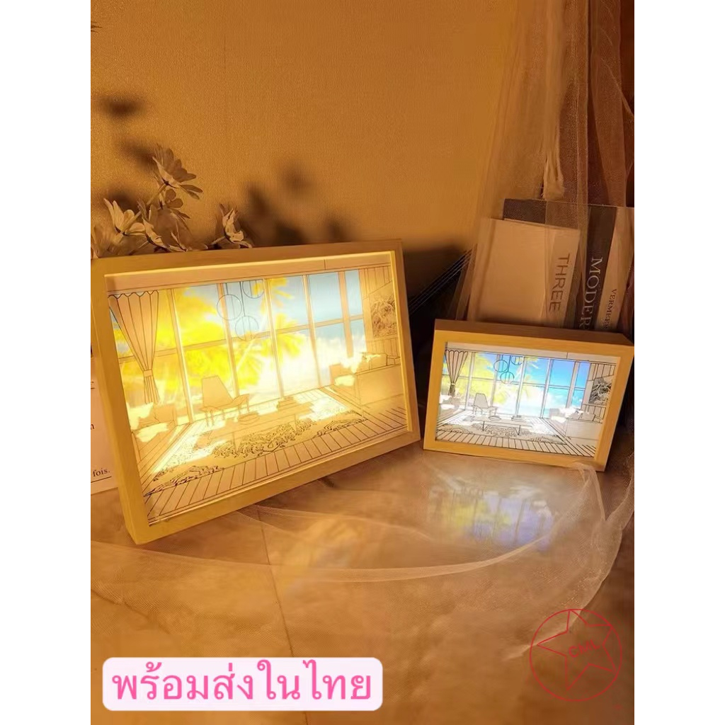 พร้อมส่ง-ตกแต่งบ้าน-ตกแต่งผนัง-ภาพวาดตกแต่ง-ฉายภาพ-3-มิติพร้อมไฟ-led-ไฟ-led-กรอบรูปโรแมนติก-ภาพวาดแสง