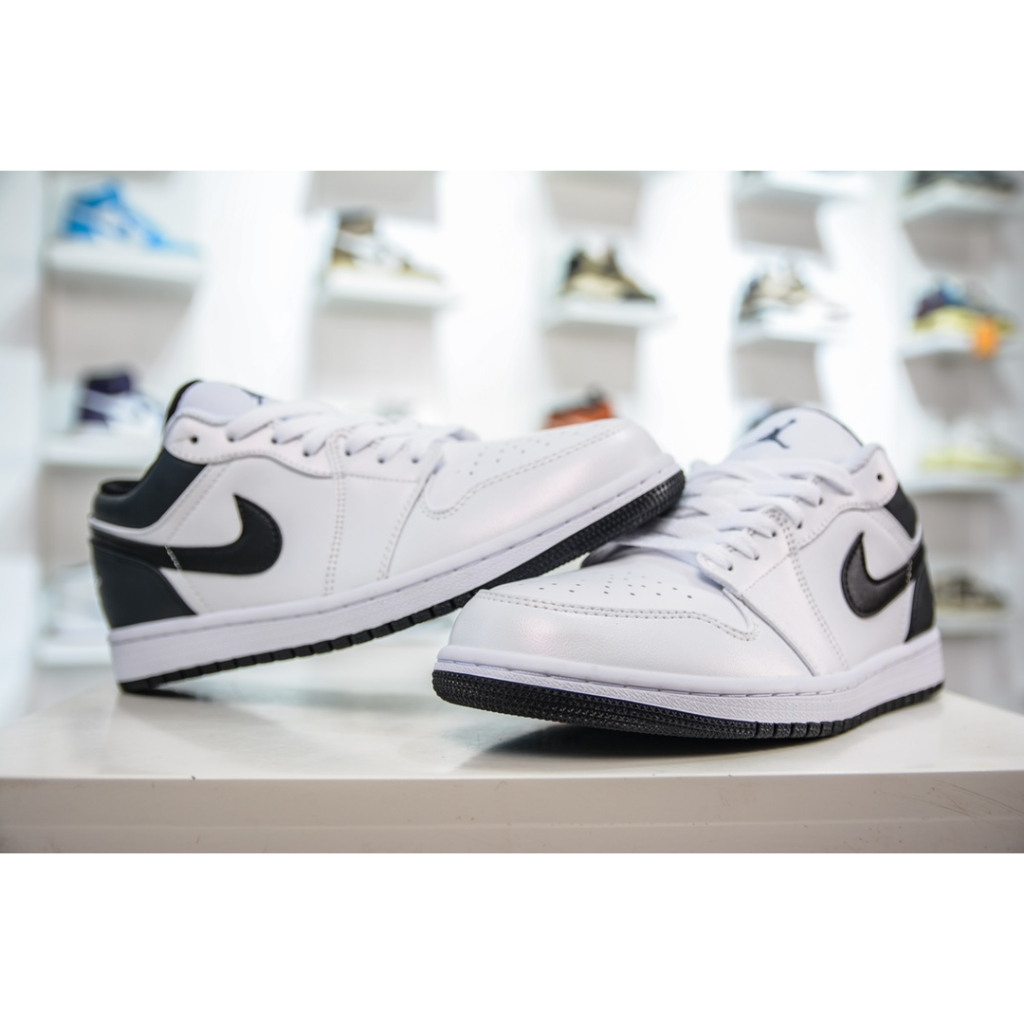 nike-air-jordan-1-low-ตะเข็บสีขาวและดำ-รองเท้าสเก็ตลำลองส้นเตี้ย-รองเท้ากีฬา