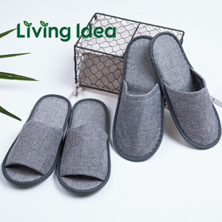 สินค้า Living idea รองเท้าแตะ รองเท้าใส่เดินในบ้าน ผ้าลินิน พร้อมจัดส่ง