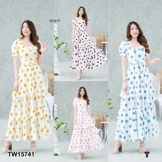 TW15741 Maxi Dress แม้กซี่เดรสคอกว้าง