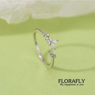 s925 Florafly ring แหวนเงินแท้ ดอกไม้และผีเสื้อ สวยหวาน ใส่สบาย เป็นมิตรกับผิว สามารถปรับขนาดได้