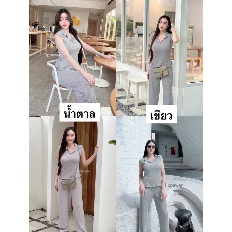 ชอบมากชุดนี้-set-คอปกเสื้อทรงสลิมนะคะ-เป๊ะปังมากๆ-กางเกงขายาว-ลงตัวสุดๆ-รอบนี้ทำผ้าลายริ้วน่ารักๆ