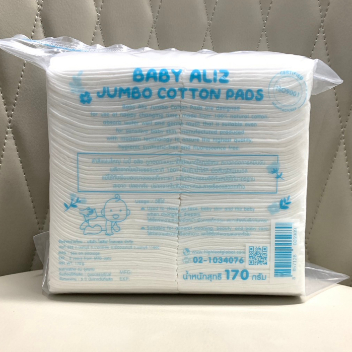 ล๊อตใหม่ล่าสุด-26-7-27-baby-aliz-jumbo-cotton-pads-สำลีแผ่นใหญ่ไมรีดขอบ-size-3x4-บรรจุ-170-g