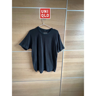 UNIQLO x cotton T-shirt ผ้าวาฟเฟิล ดำสนิท ไม่ตำหนิ size L  อก 42 ยาว 25 • Code : 042(1)
