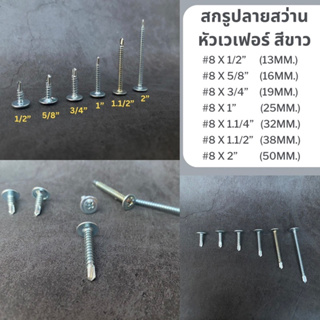 (ยกกล่อง500ตัว) สกรูปลายสว่านหัวเวเฟอร์ ชุบขาว เกลียวปล่อยปลายสว่าน wafer สกรูเจาะเหล็ก