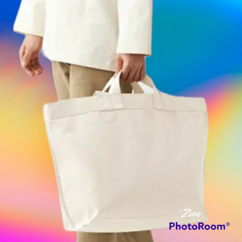 กระเป๋าผ้าแคนวาสหูจับ-2-คู่-muji-canvas-double-handle-tote-bag