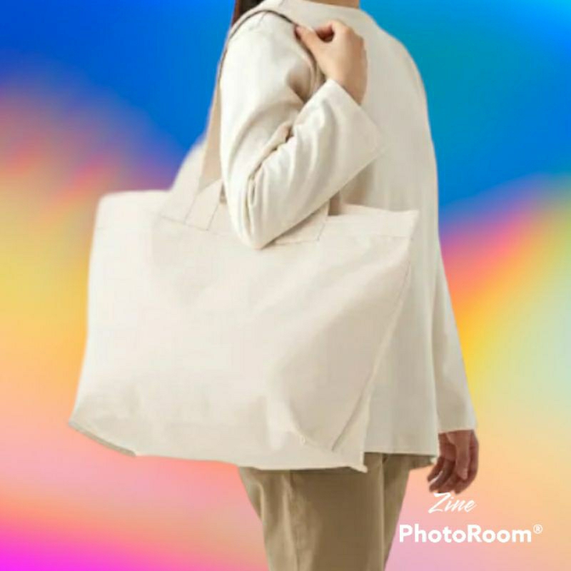 กระเป๋าผ้าแคนวาสหูจับ-2-คู่-muji-canvas-double-handle-tote-bag