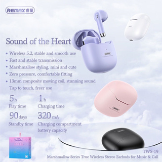 ภาพขนาดย่อของภาพหน้าปกสินค้าRemax TWS-19 หูฟังบลูทูธ Bluetooth 5.3 หูฟังสเตอริโอในหูแบบครึ่งตัวหูฟังไร้สาย Bluetooth Gaming หูฟังพร้อมกล่องชาร์จ จากร้าน remax.bkk บน Shopee