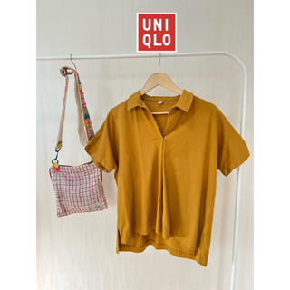 UNIQLO x cotton  x size M สีเหลืองมันตาสด์เข้ม ❌ตำหนิ รูมด อก 40 ยาว 24 • Code : BM16(1)