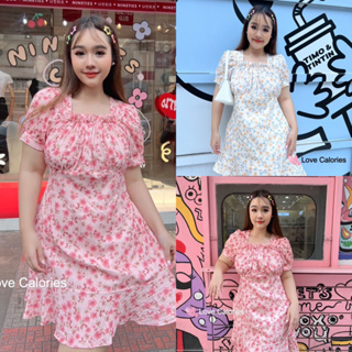 Blossom Dress ✨🌷🩵  มินิเดรสคอเหลี่ยมผ้าด๊อบบี้ดีเทลแต่งระบายสาวอวบ