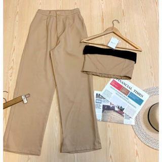 เซต(เสื้อ+กางเกง)งานป้าย ผ้าคอตตอลเนื้อดีใส่สบายทั้งเซ็ต เสื้อเกาะอก ดึงยางหลัง กางเกงเอวยางยืดใส่สบาย