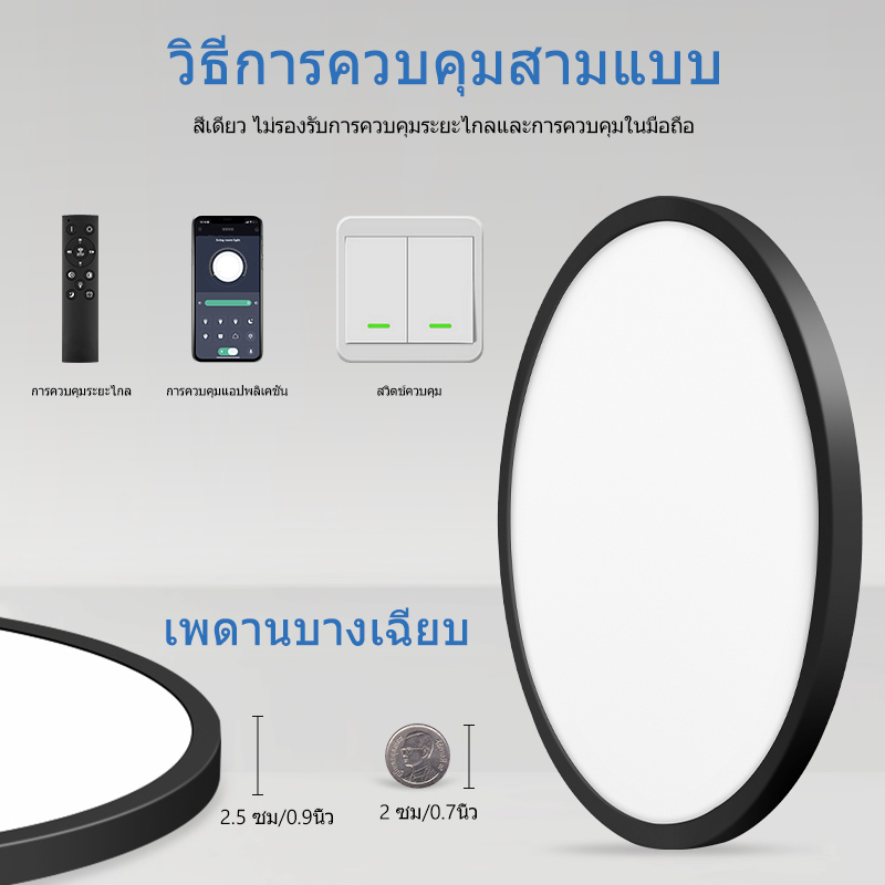 โคมไฟเพดาน-บางเฉียบ-0-9-นิ้ว-ไฟขนมปัง-led-24w28w38w48w-appปรับความสว่างได-เบาและบางลง-ห้องนอ-นห้องนั่งเล่น-ceiling-light