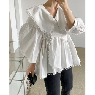 (พร้อมส่ง) White dolly blouse 🍩🌷 C3891 เสื้อเบลาส์ เสื้อแขนยาว