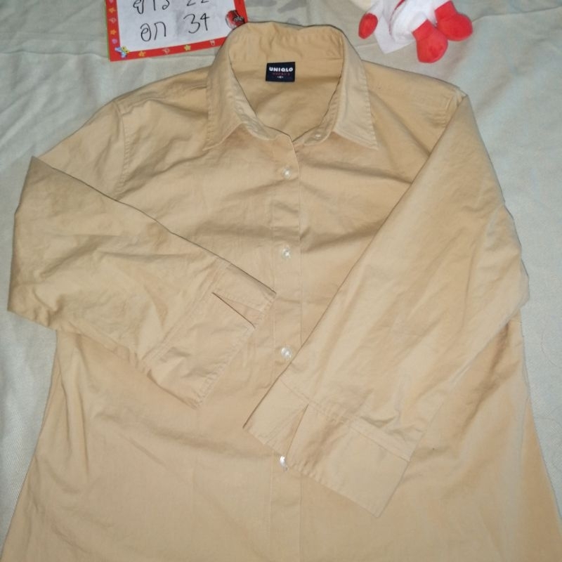 เสื้อแขนยาว-uniqlo-มือสอง-size-m-สีน้ำตาล-เสื้อเชิ้ตแบรนด์-มือสอง-สภาพใหม่