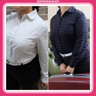 DOPAMINA เสื้อเชิ้ต เสื้อแขนยาว เสื้อทำงาน (ขาว/ดำ) [XL-4XL] รอบอก 38-44 นิ้ว [DPM-012 Cool Cool Shirt]