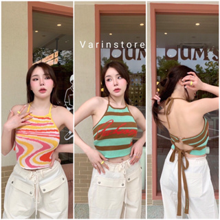 “Knit Top Summer” ผ้า knitting ทอแน่นโชว์หลัง มีห่วงสีเงินกลมๆด้านหลังเสื้อ  จะใส่ไปทะเล หรือไปสงกานต์ก็เริ่ดน้า