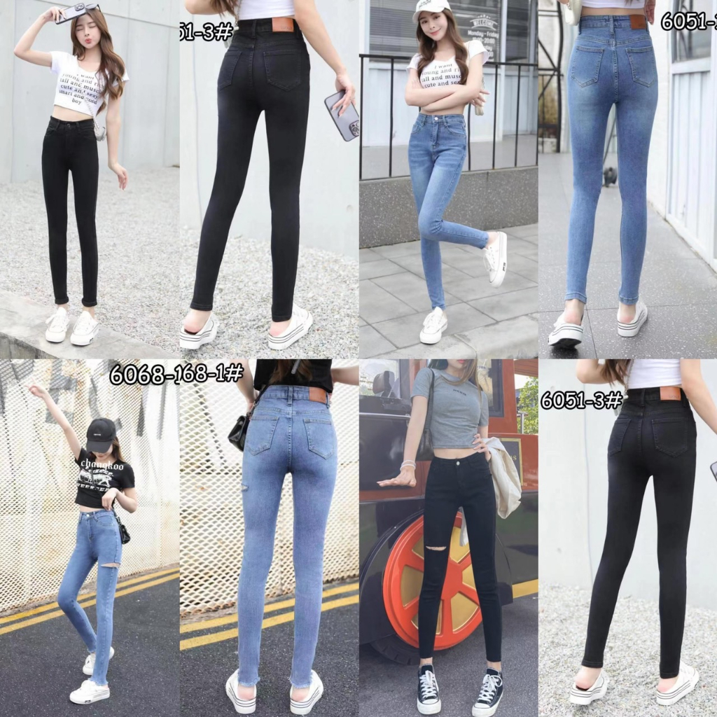 กางเกงยีนส์เอวสูง-กางเกงยีนส์-สไตส์เกาหลี-ขาเดฟ-งานสวยมากๆ-กางเกงยีนส์ผู้หญิง-ผ้ายืด-กางเกงใส่ทำงาน-ลายขาตัด