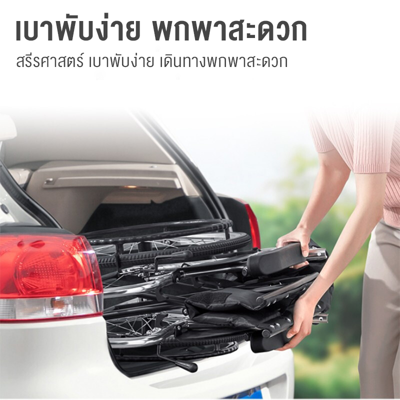 HIMIWAY รถเข็นผู้ป่วย wheelchair พับได้น้ำหนักเบาท่อเหล็กหนาสกู๊ตเตอร์ผู้สูงอายุรถเข็นแบบพกพา วีลแชร์พับได้