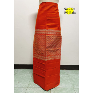 ผ้าถุงสำเร็จรูปผ้าฝ้ายทอลายดอกไม้สีส้ม (ผ้าเป็นผืน) 9324