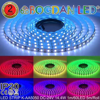 LED STRIP, K-AA-CC-5050-60-RGB DC-24V 14.4W/1M 60LED/1M IP20 ยี่ห้อ BOGDAN LED แอลอีดีไฟเส้น 5M/Roll  (ราคา/5 เมตร)