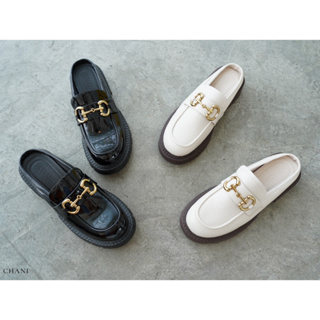 CHANI : L069 l รองเท้า Loafers ทรงเปิดส้น แต่งอะไหล่ทองด้านหน้า วัสดุตัดเย็บจากหนังแท้ รองเท้าแฟชั่น