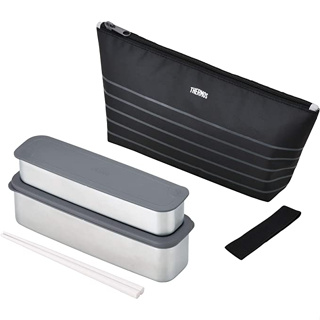 Thermos Bento Box 2 Tier Slim Fresh Lunch Box 815ml Black Border Direct from Japan