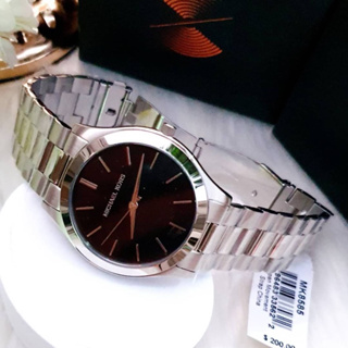 (ผ่อน0%) นาฬิกาชาย Michael Kors Slim Runway Black Dial Mens Watch MK8585 ตัวเรือนสีเงิน หน้าปัดสีดำ หน้าปัด 44mm.