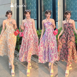 Fashion young Maxi Dress แม็กซี่เดรสสายคล้องคอ ผ้าชีฟอง