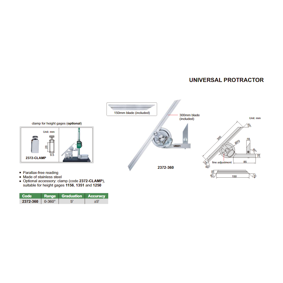 โปรแทรคเตอร์วัดมุม 360° (Universal Protractor) INSIZE รุ่น 2372-360 ...