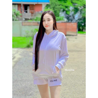 🧸ชุดเซต ซีรีน  เสื้อฮู้ดเเขนยาว+ขาสั้น ผ้าเกล็ดปลา หนานุ่ม