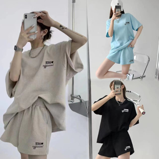 A sheep_shop ✨ชุดเซต2ชิ้น เสื้อผ้าแฟชั่นกีฬาลำลองสำหรับผู้หญิง มี3สีให้เลือก เนื้อผ้าดีระบายอากาศใส่สบาย รุ่นใหม่