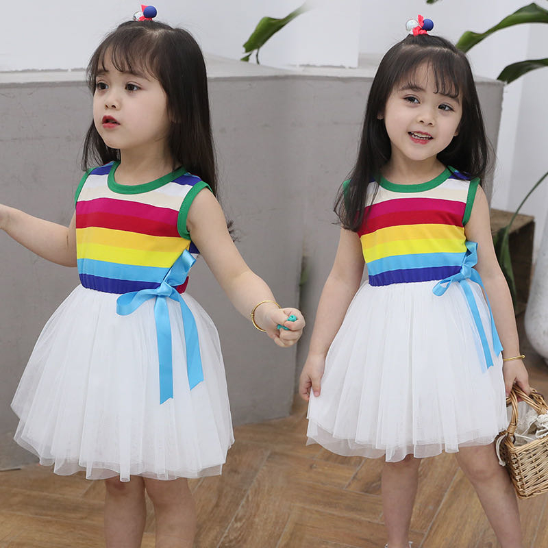 babyonline-y276-a5-ชุดเดรสเสื้อกล้ามลายสายรุ้งกระโปรงผ้าชีฟอง