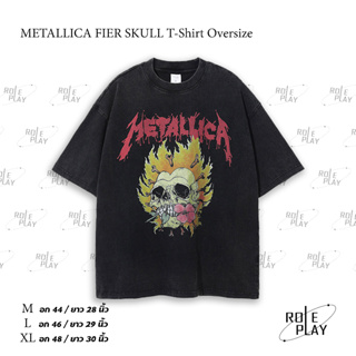 METALLICA FIER SKULL T-Shirt Oversize Y2K เสื้อผู้ชาย เสื้อผู้หญิง สตรีทแฟชั่น เสื้อสีดำ