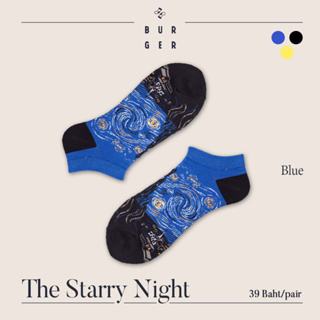 The Starry Night-blue ถุงเท้าข้อสั้นแฟชั่น ผลงานของศิลปิน วินแซนต์ แวน โก๊ะ สายอาร์ท ถุงเท้าน่ารัก ราคาถูก คุณภาพดี