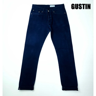 ยีนส์ GUSTIN ริมแดง เอว 33 ผ้าด้าน Indigo x Indigo ขากระบอกเล็ก Made in USA